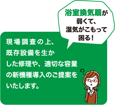 現場調査の上、既存設備を生かした修理や、適切な容量の新機種導入のご提案をいたします。